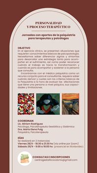 Imagen de 28 y 29 de abril Jornadas sobre PERSONALIDAD Y PROCESO TERAPEUTICO