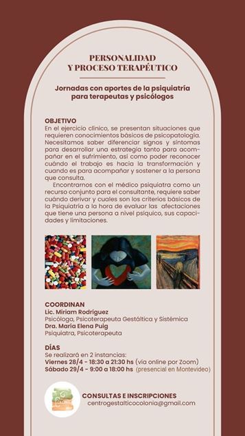 Imagen de 28 y 29 de abril Jornadas sobre PERSONALIDAD Y PROCESO TERAPEUTICO